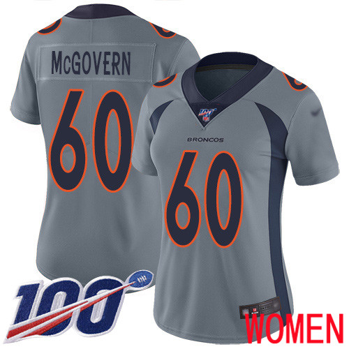 Women Denver Broncos #60 Connor McGovern Limited Silver Inverted Legend 100th Season Football NFL Jersey->women nfl jersey->Women Jersey